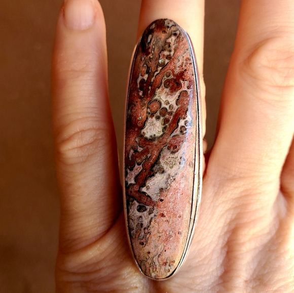 New Leopard Skin Jasper 925 Silver Statement Ring. - Picture 9 of 12